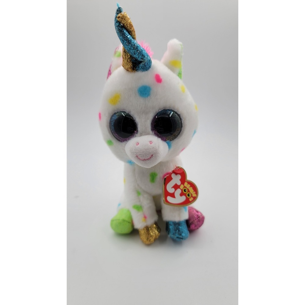 TY VelveTY Beanie Boos Harmonie 6" Polka Dot Unicorn Plush Glitter Eyes Paws Tag